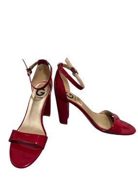 G by Guess Glossy Deep Red Patent Block Heel Sandals size 8